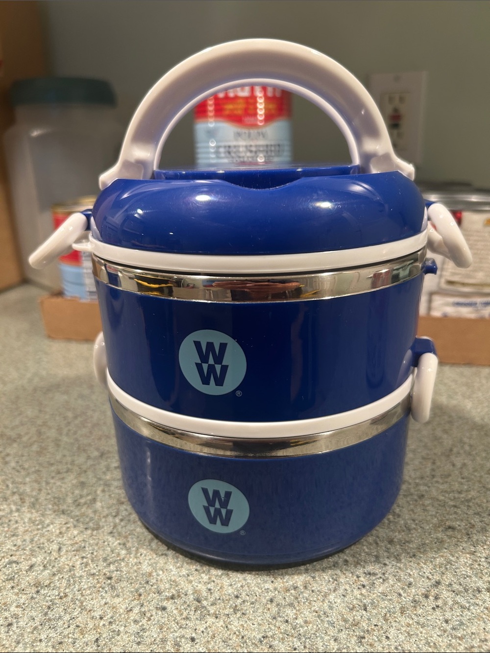 Blue Double-Stack Insulated Lunch Container with Handle